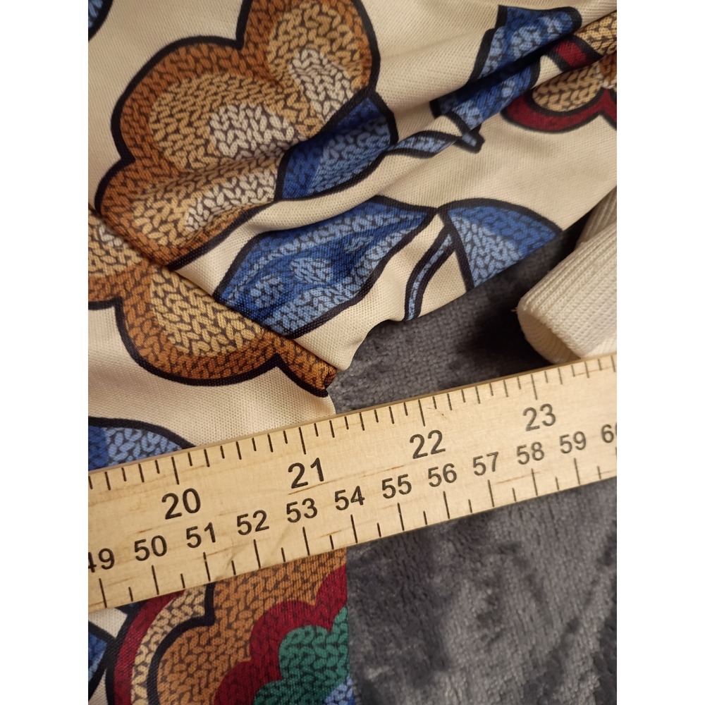 Blair Floral Polo Top Womens XL Cream Multi 3/4 Sleeve Ribbed Hem Retro 2031 - Picture 2 of 6